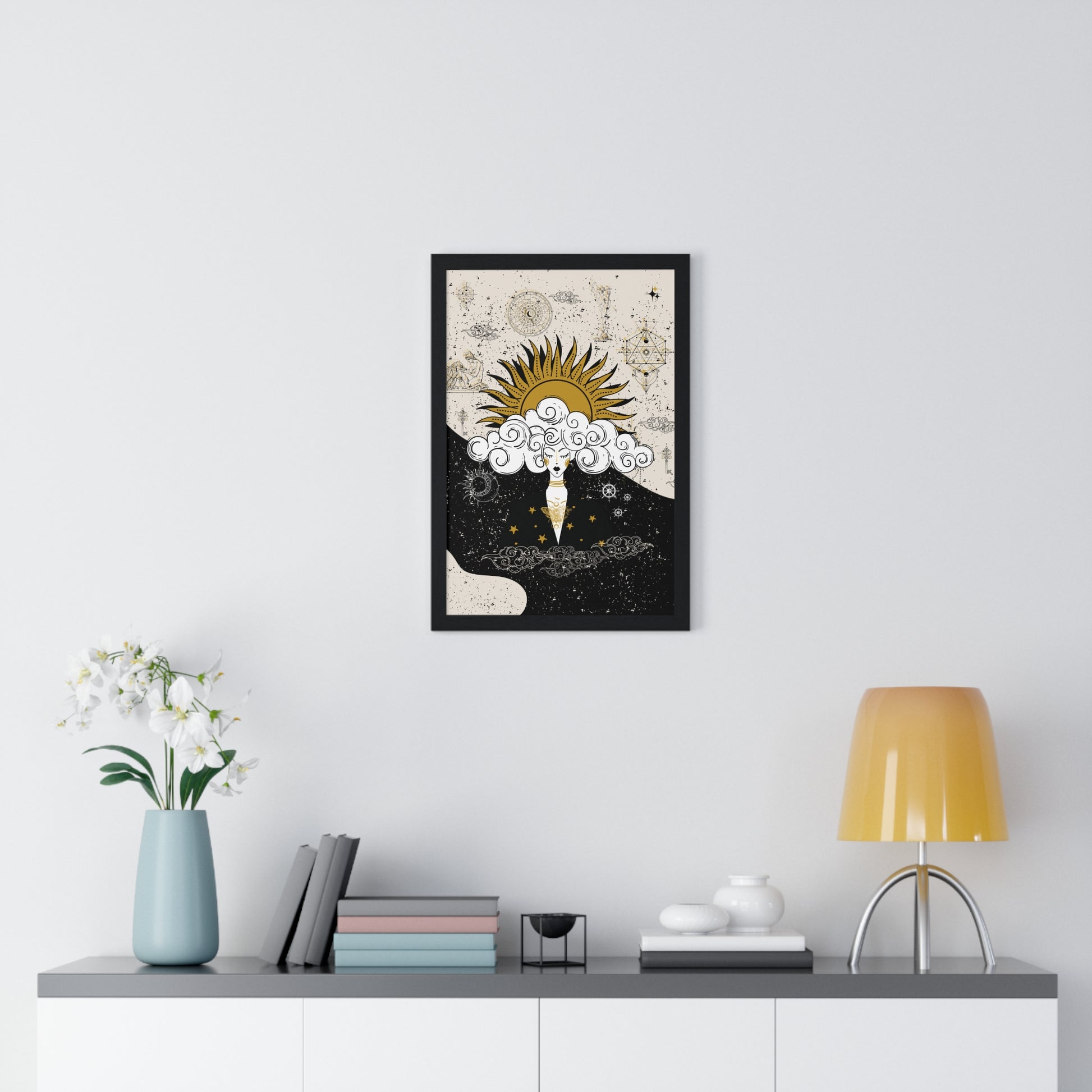 Framed Divine Feminine Meditation Among Stars Vertical Framed Poster, Alchemy Art, Home Decor, Unique Gift, Celestial Art Print