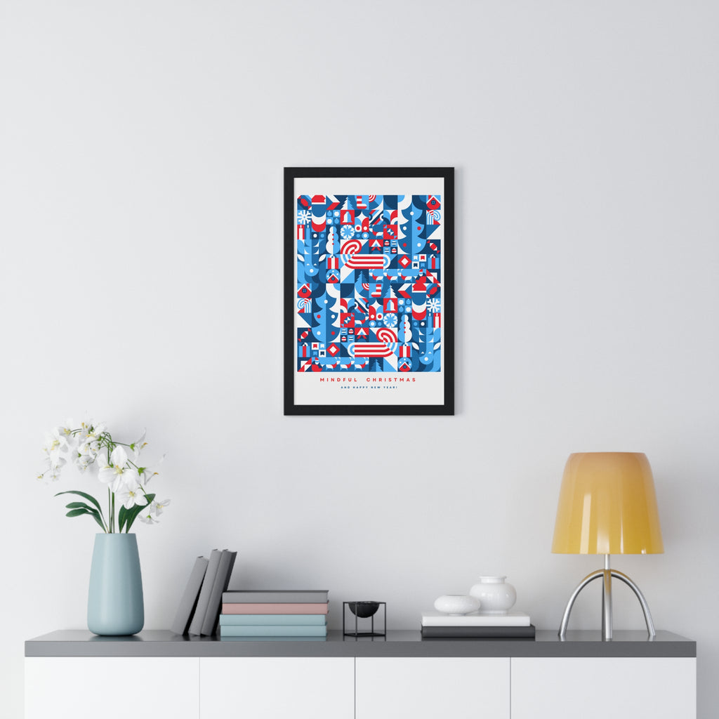 Framed Mindful Christmas Bauhaus Inspired Poster | Holiday Wall Art | Healing Therapy Office Christmas Gift