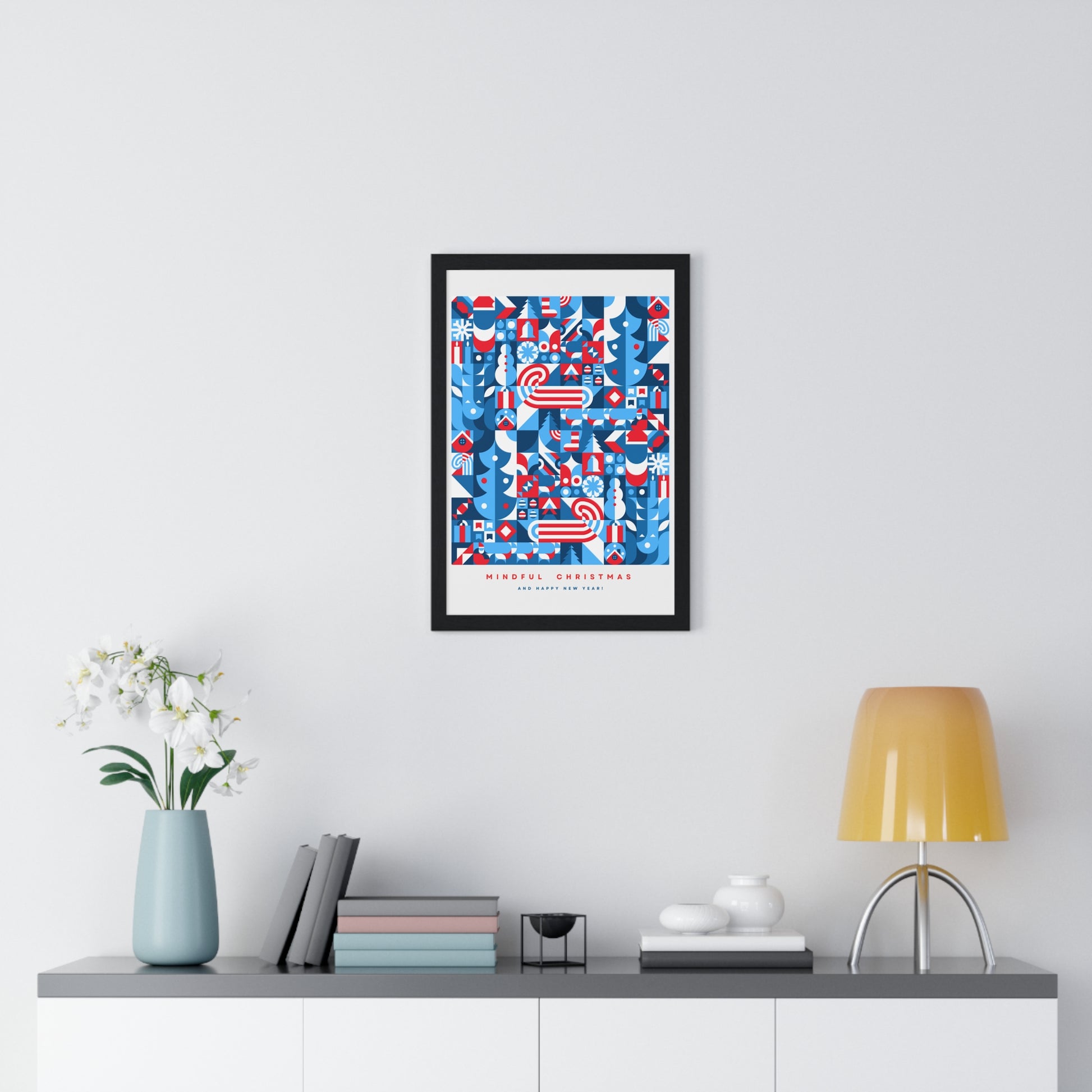 Framed Mindful Christmas Bauhaus Inspired Poster | Holiday Wall Art | Healing Therapy Office Christmas Gift