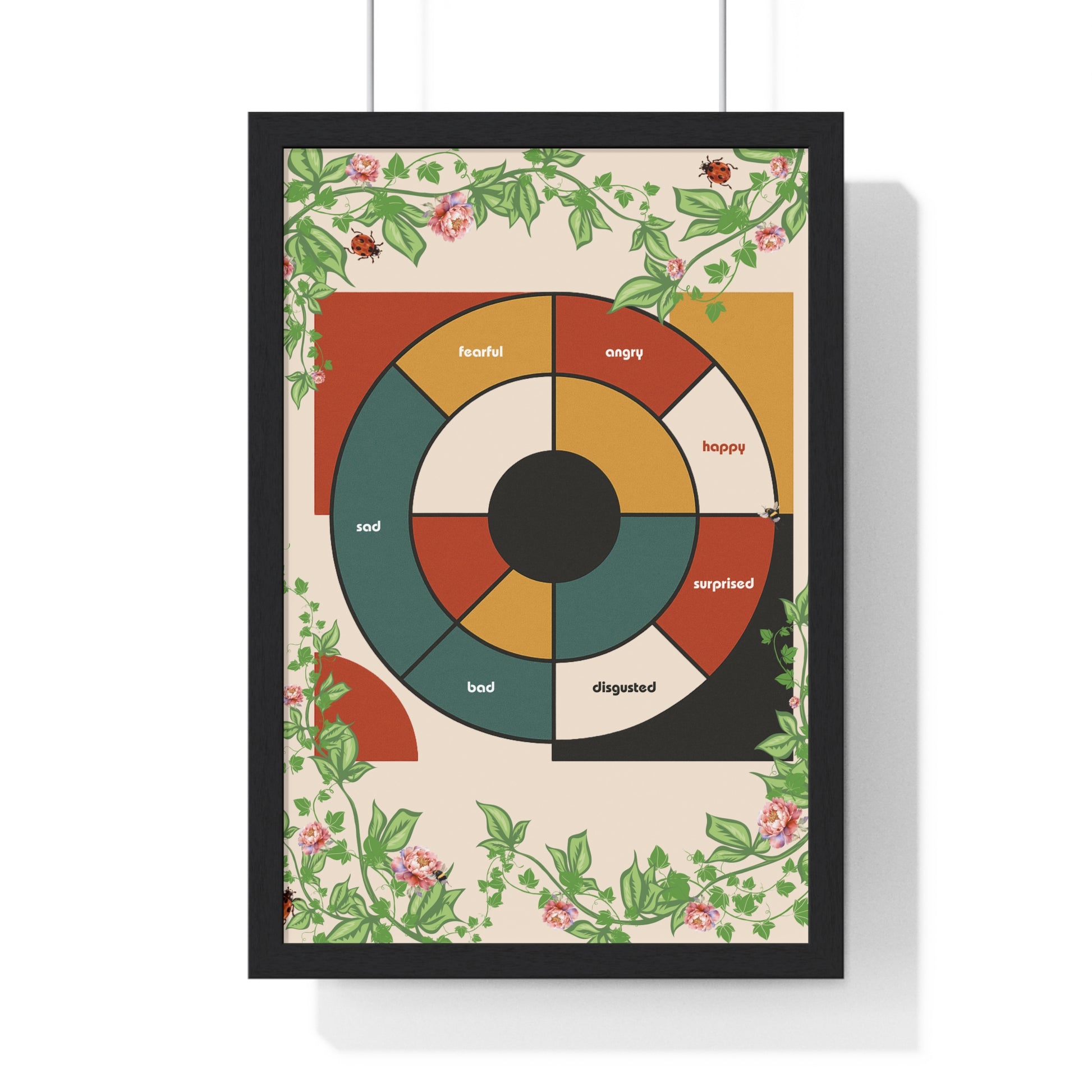 Framed Feeling Wheel Bauhaus Abstract Poster with Vines & Flowers | Framed Wall Art