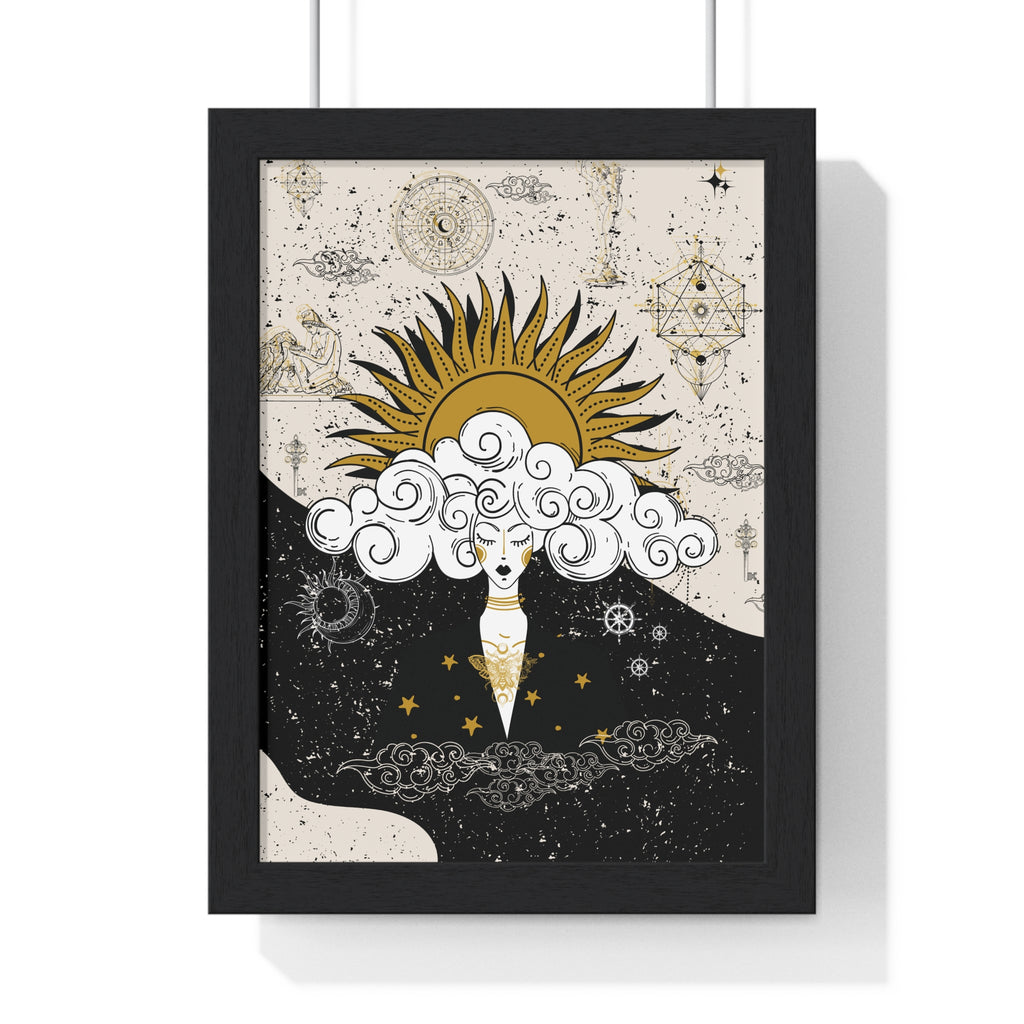 Framed Divine Feminine Meditation Among Stars Vertical Framed Poster, Alchemy Art, Home Decor, Unique Gift, Celestial Art Print
