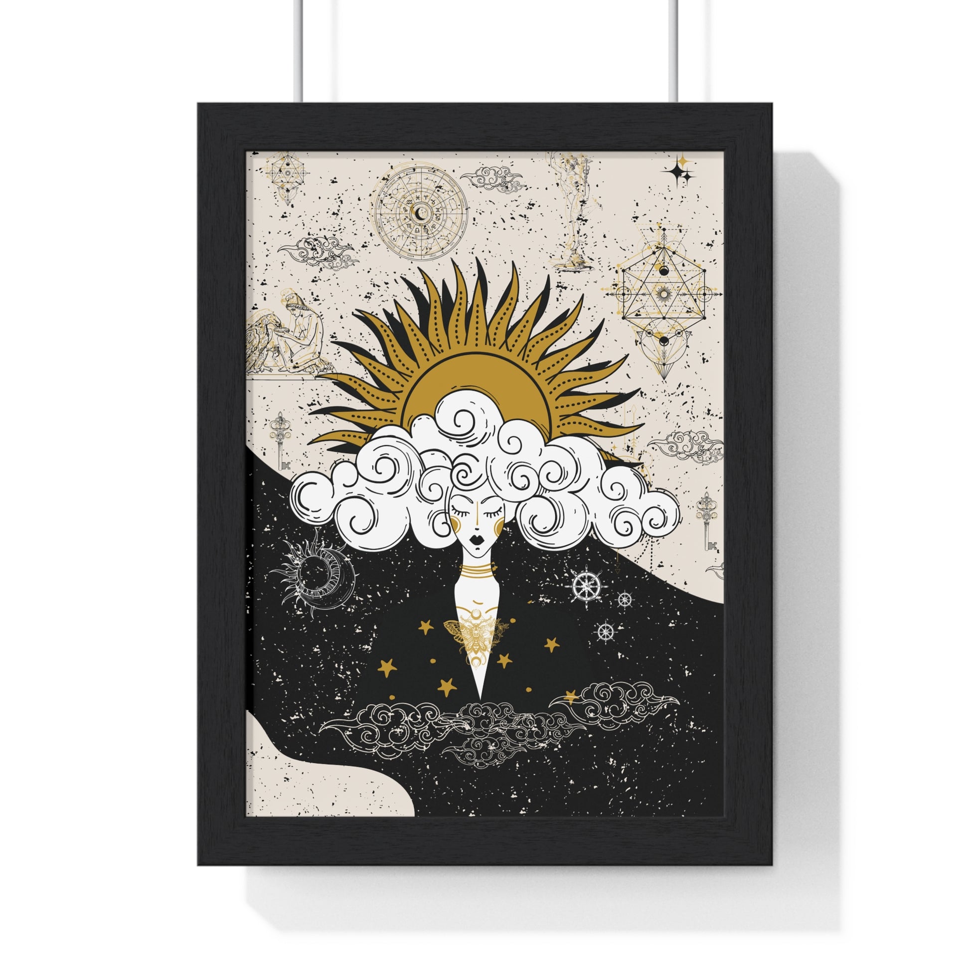 Framed Divine Feminine Meditation Among Stars Vertical Framed Poster, Alchemy Art, Home Decor, Unique Gift, Celestial Art Print