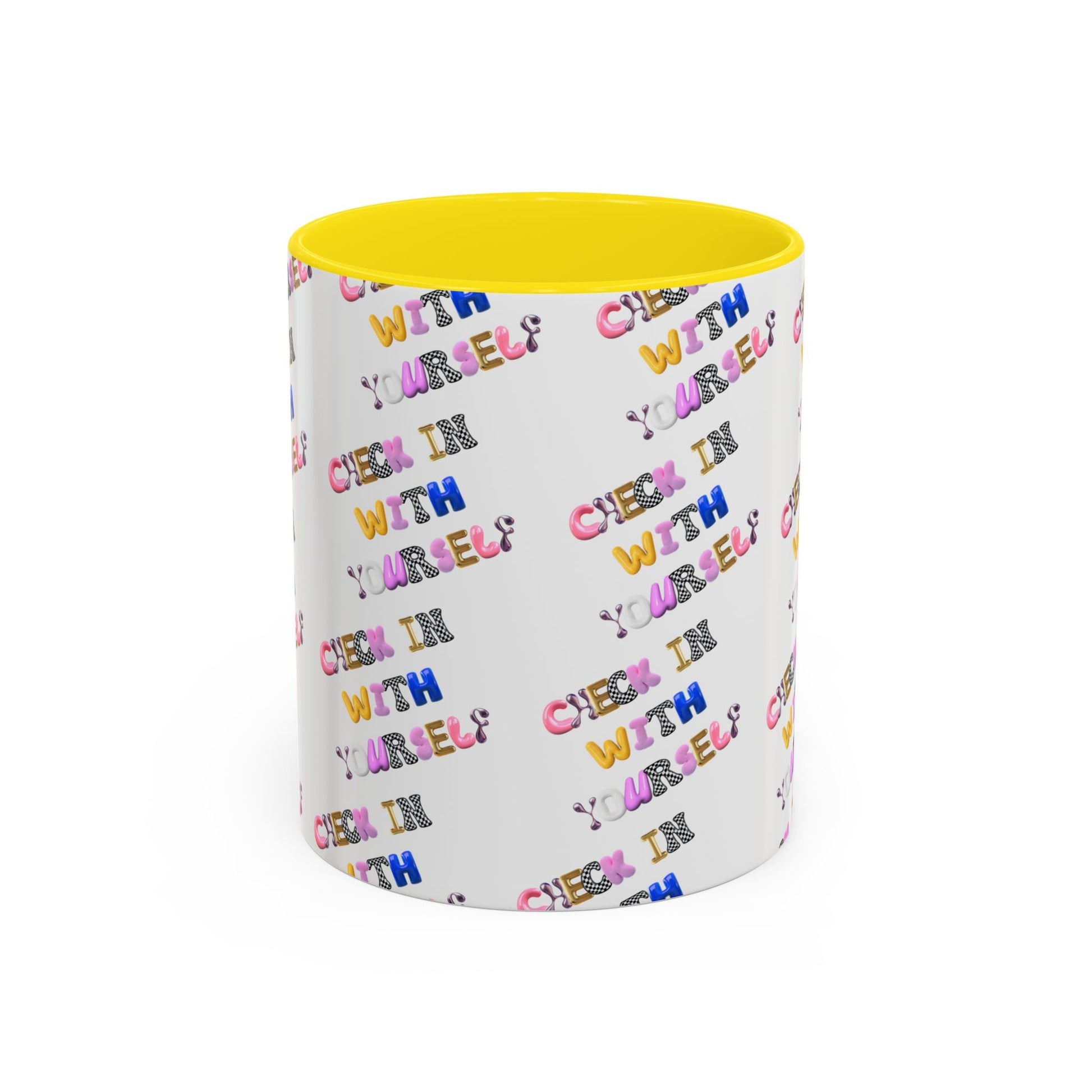 Check in With Yourself Bubble Letter Mug | Mental Health Coffee Cup | Emotional Wellness Gift | Self-Care Reminder | Therapy Office Mug