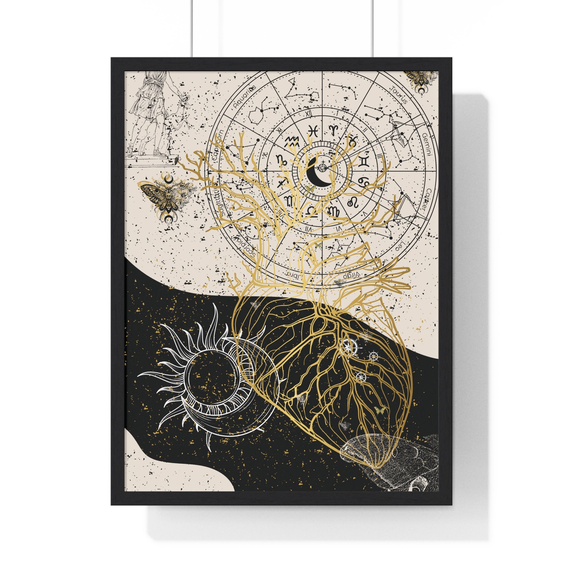 Framed Astrological Art Print, Celestial Wall Decor, Zodiac Poster, Astrology Gift, Horoscope Art, Bohemian Home Decor