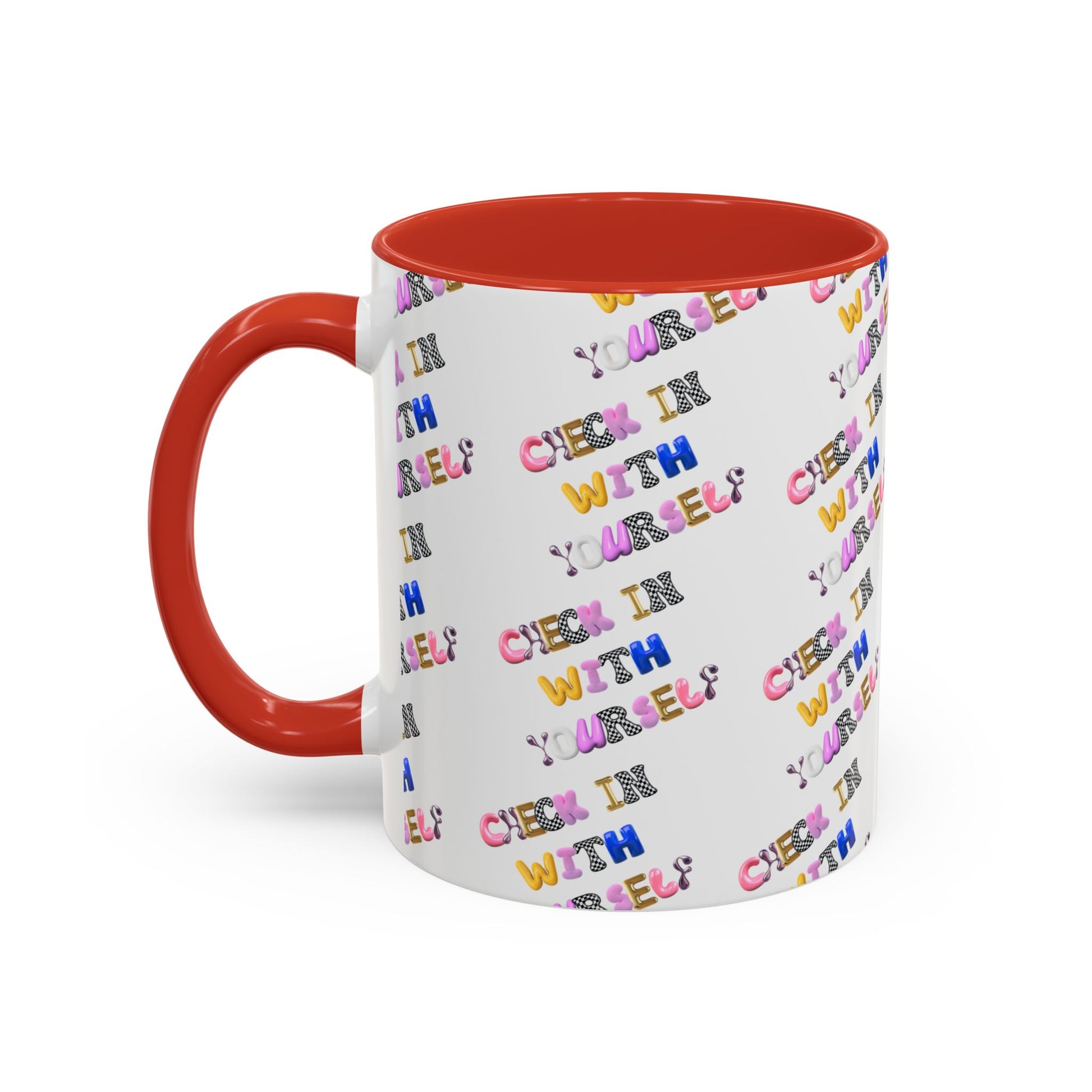 Check in With Yourself Bubble Letter Mug | Mental Health Coffee Cup | Emotional Wellness Gift | Self-Care Reminder | Therapy Office Mug