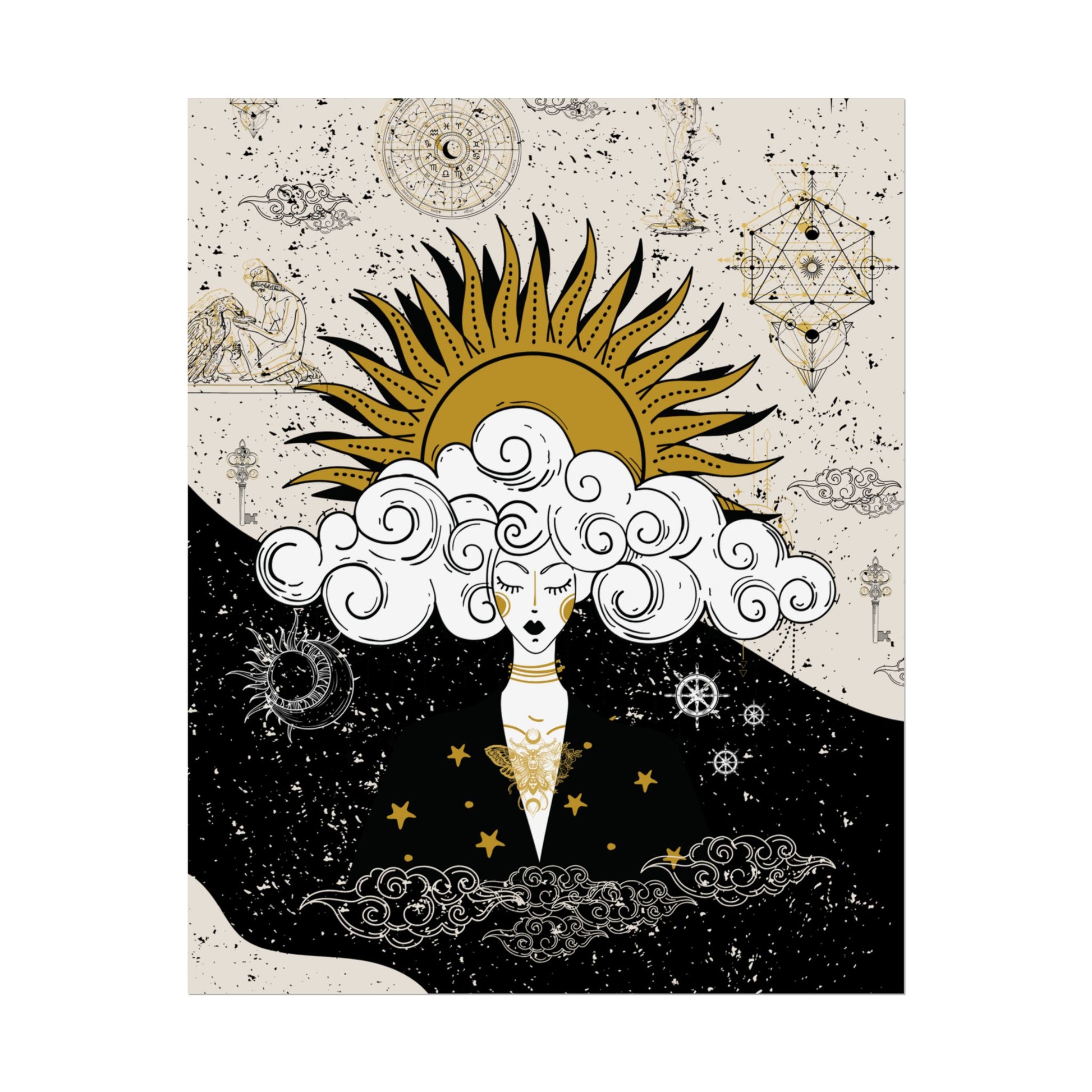 Rolled Posters Divine Feminine Meditation Among Stars Vertical Framed Poster, Boho Wall Decor, Astrology Prints, Home Decor Gift