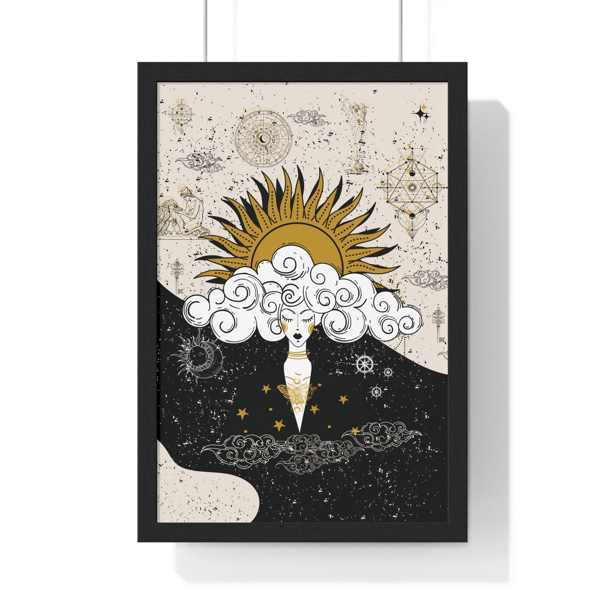 Framed Divine Feminine Meditation Among Stars Vertical Framed Poster, Alchemy Art, Home Decor, Unique Gift, Celestial Art Print