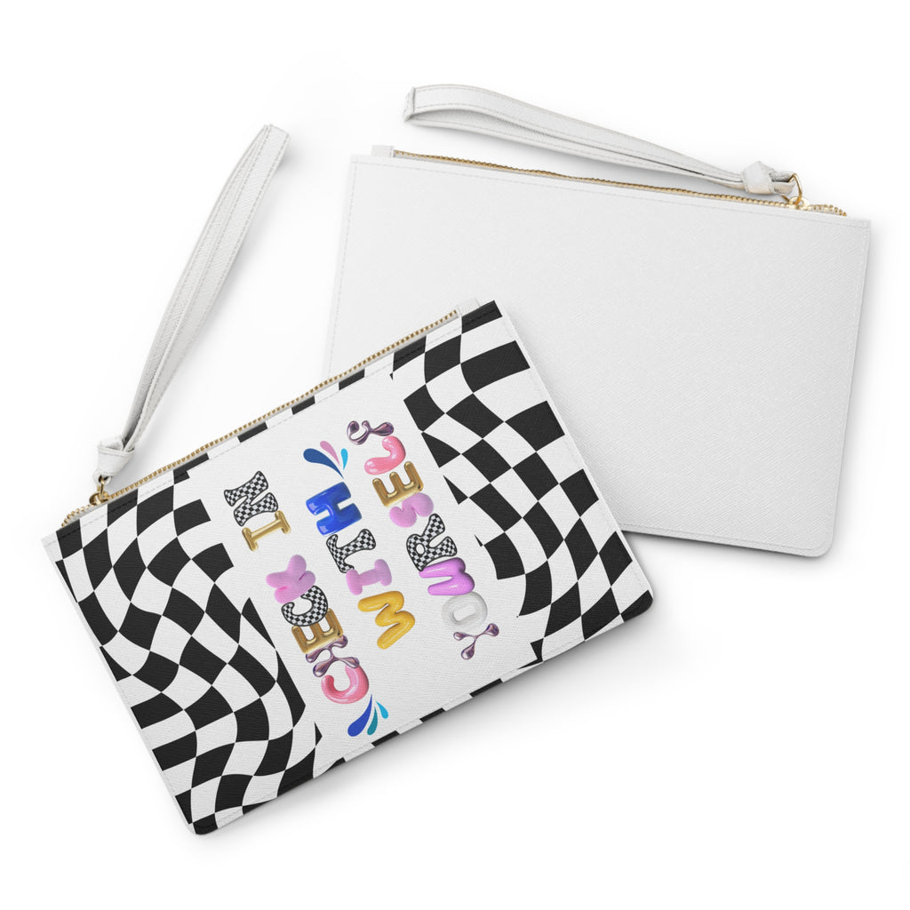 Bubble Letter Check In With Yourself Clutch Bag | Wellness Fashion | School Office Therapy Makeup Bag Gift