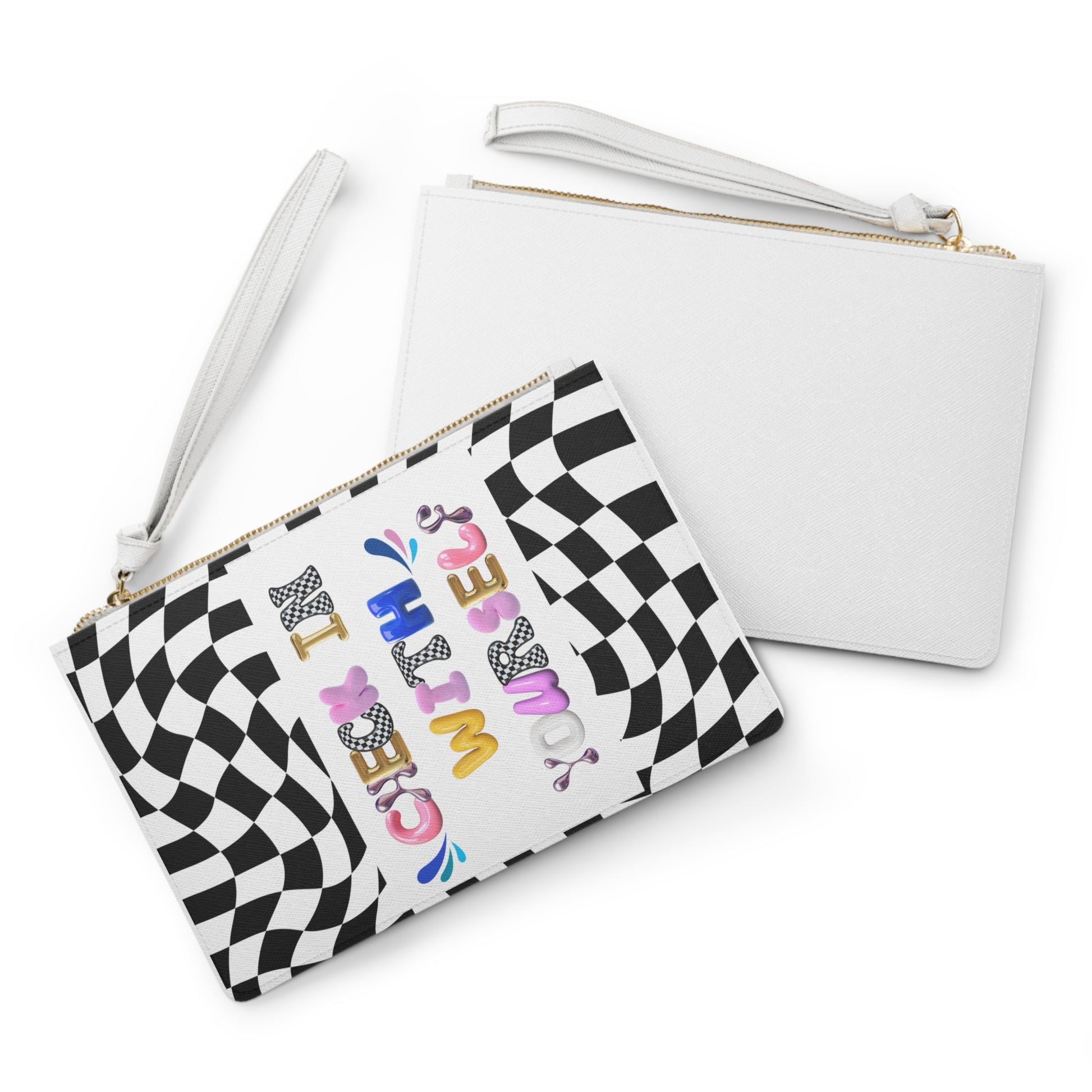 Bubble Letter Check In With Yourself Clutch Bag | Wellness Fashion | School Office Therapy Makeup Bag Gift