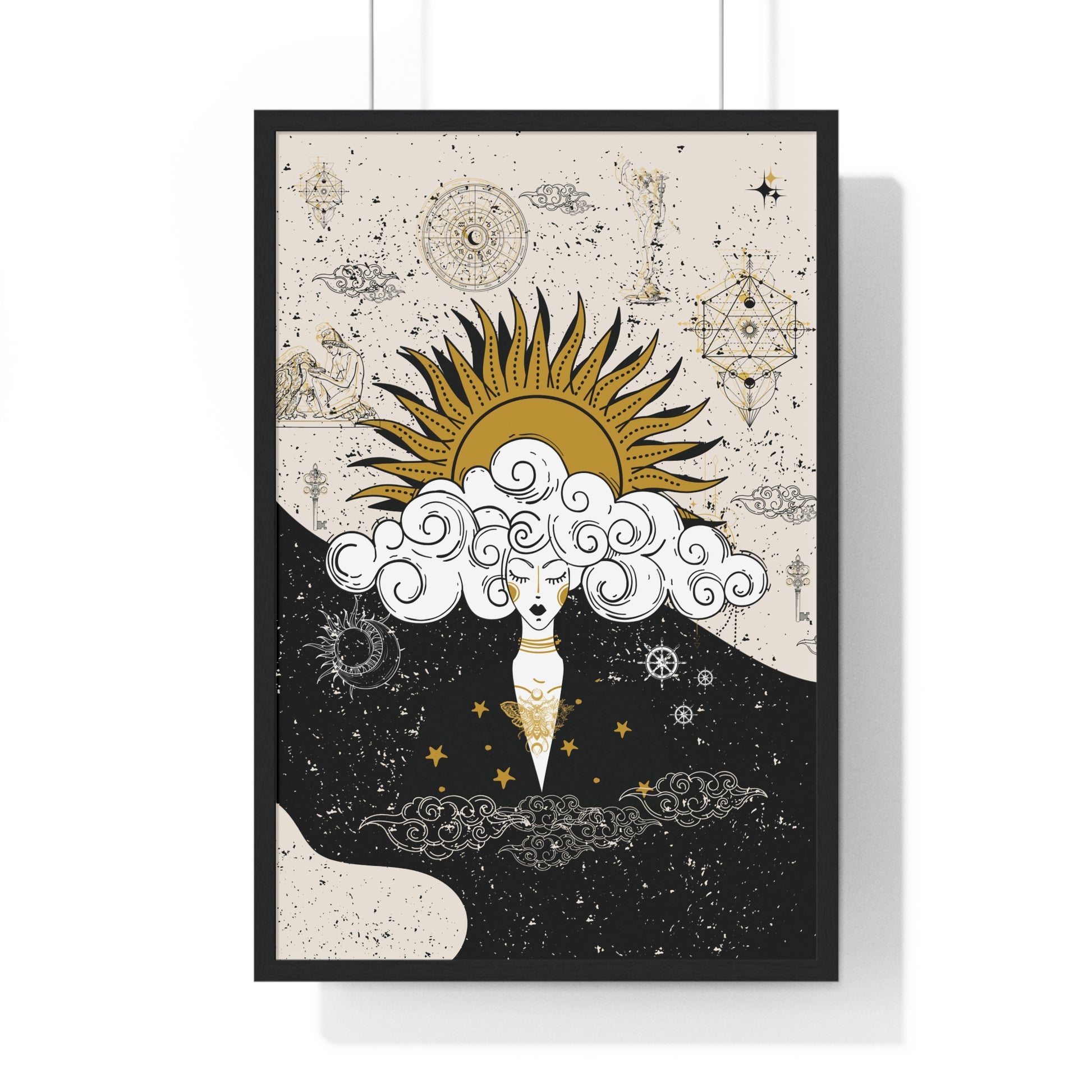 Framed Divine Feminine Meditation Among Stars Vertical Framed Poster, Alchemy Art, Home Decor, Unique Gift, Celestial Art Print