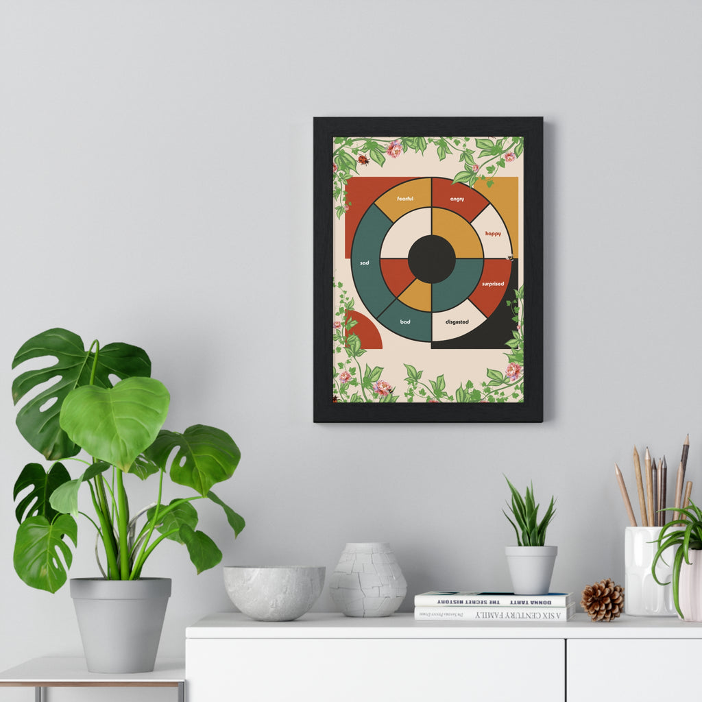 Framed Feeling Wheel Bauhaus Abstract Poster with Vines & Flowers | Framed Wall Art