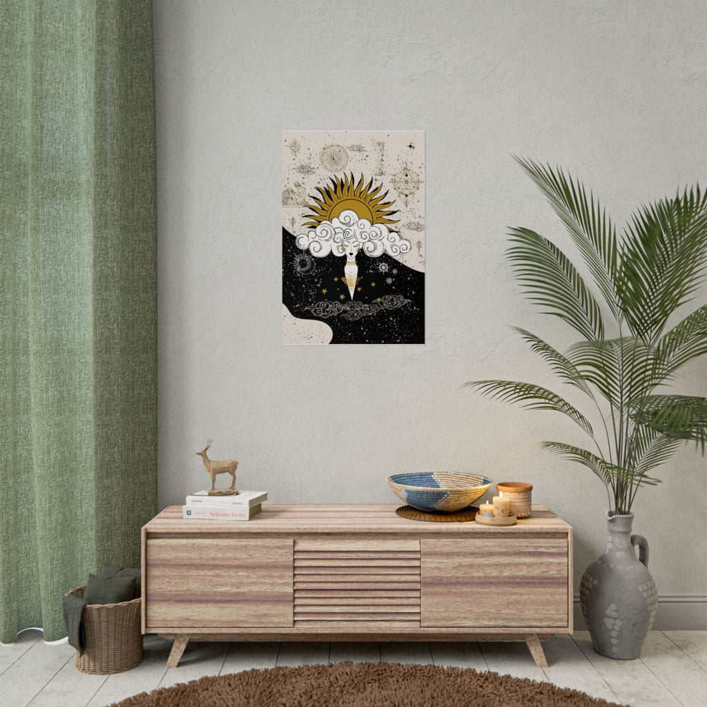 Rolled Posters Divine Feminine Meditation Among Stars Vertical Framed Poster, Boho Wall Decor, Astrology Prints, Home Decor Gift