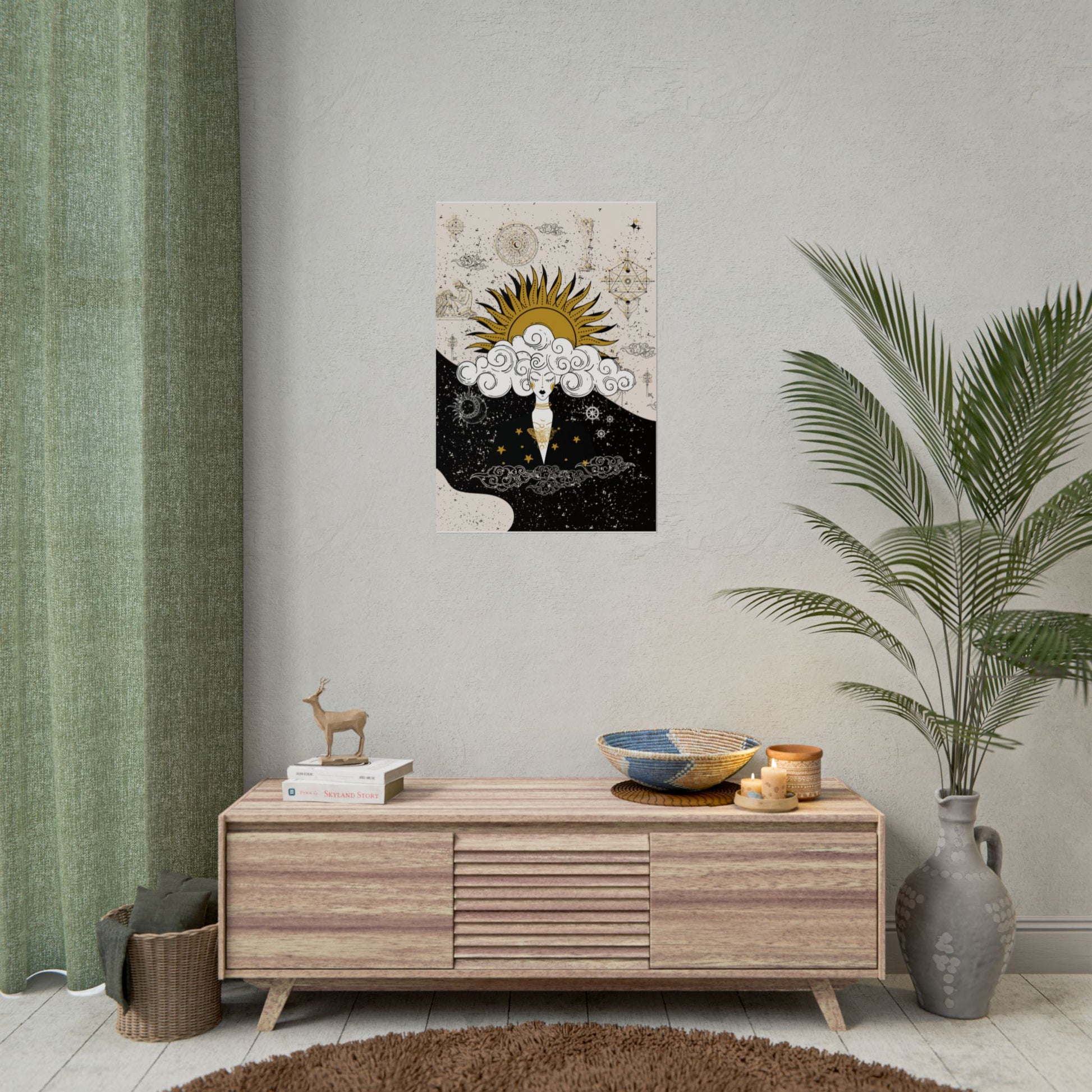 Rolled Posters Divine Feminine Meditation Among Stars Vertical Framed Poster, Boho Wall Decor, Astrology Prints, Home Decor Gift