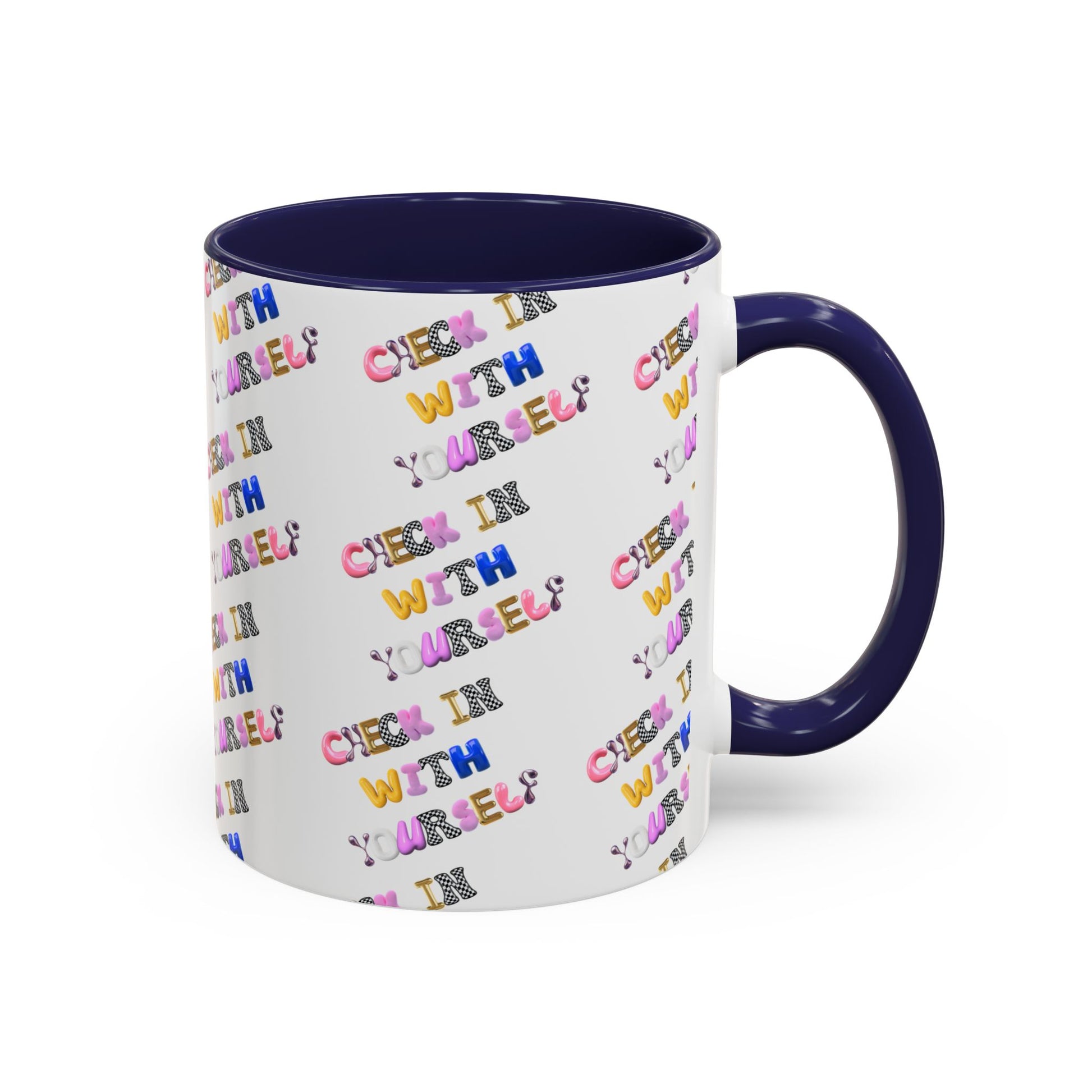 Check in With Yourself Bubble Letter Mug | Mental Health Coffee Cup | Emotional Wellness Gift | Self-Care Reminder | Therapy Office Mug