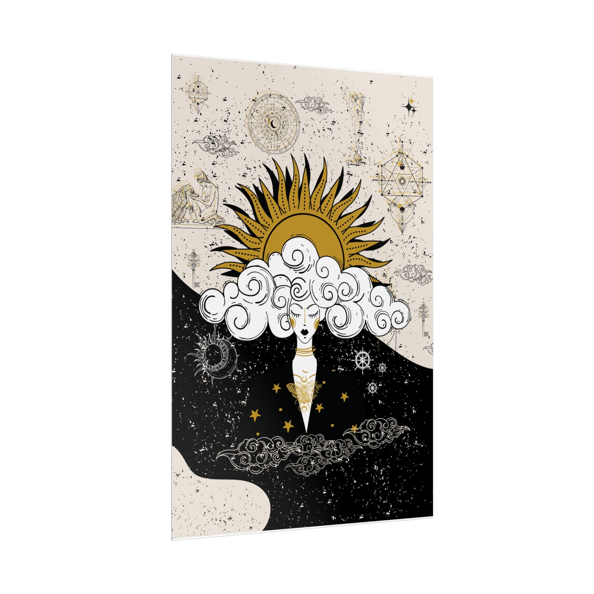 Rolled Posters Divine Feminine Meditation Among Stars Vertical Framed Poster, Boho Wall Decor, Astrology Prints, Home Decor Gift