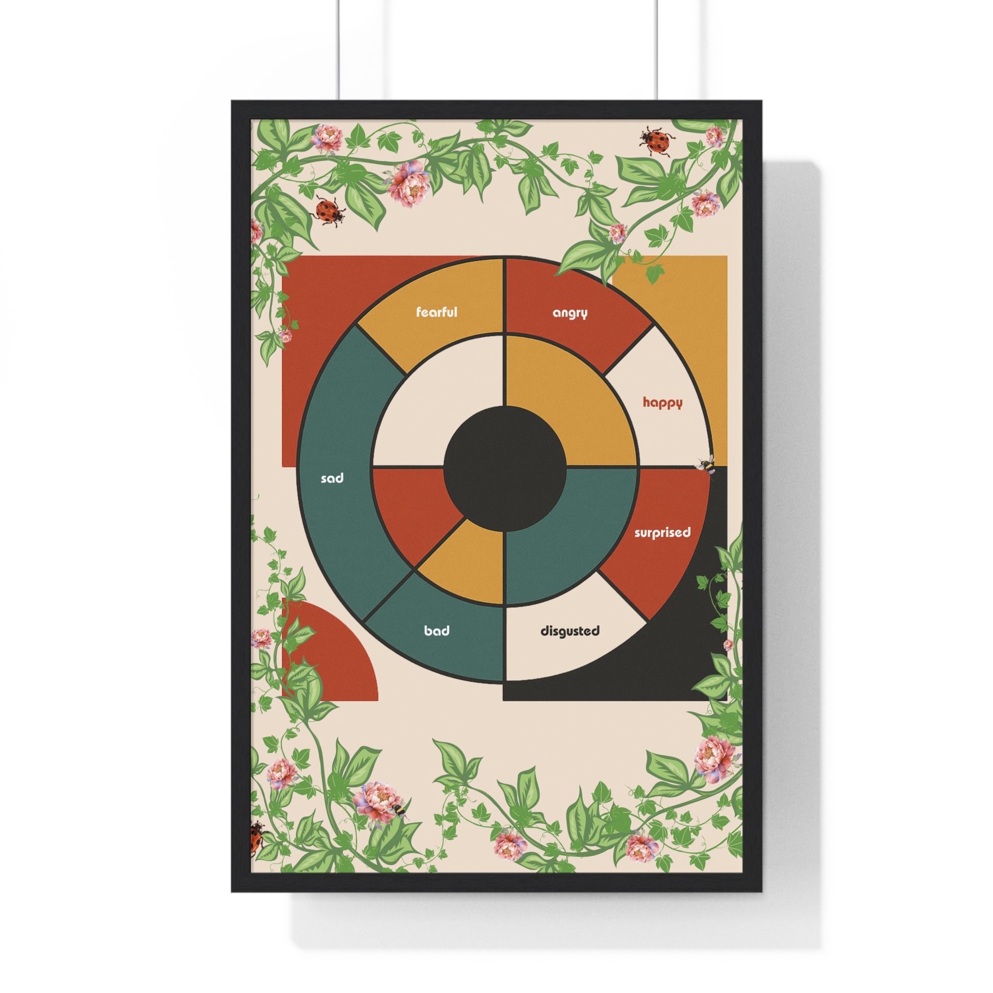 Framed Feeling Wheel Bauhaus Abstract Poster with Vines & Flowers | Framed Wall Art