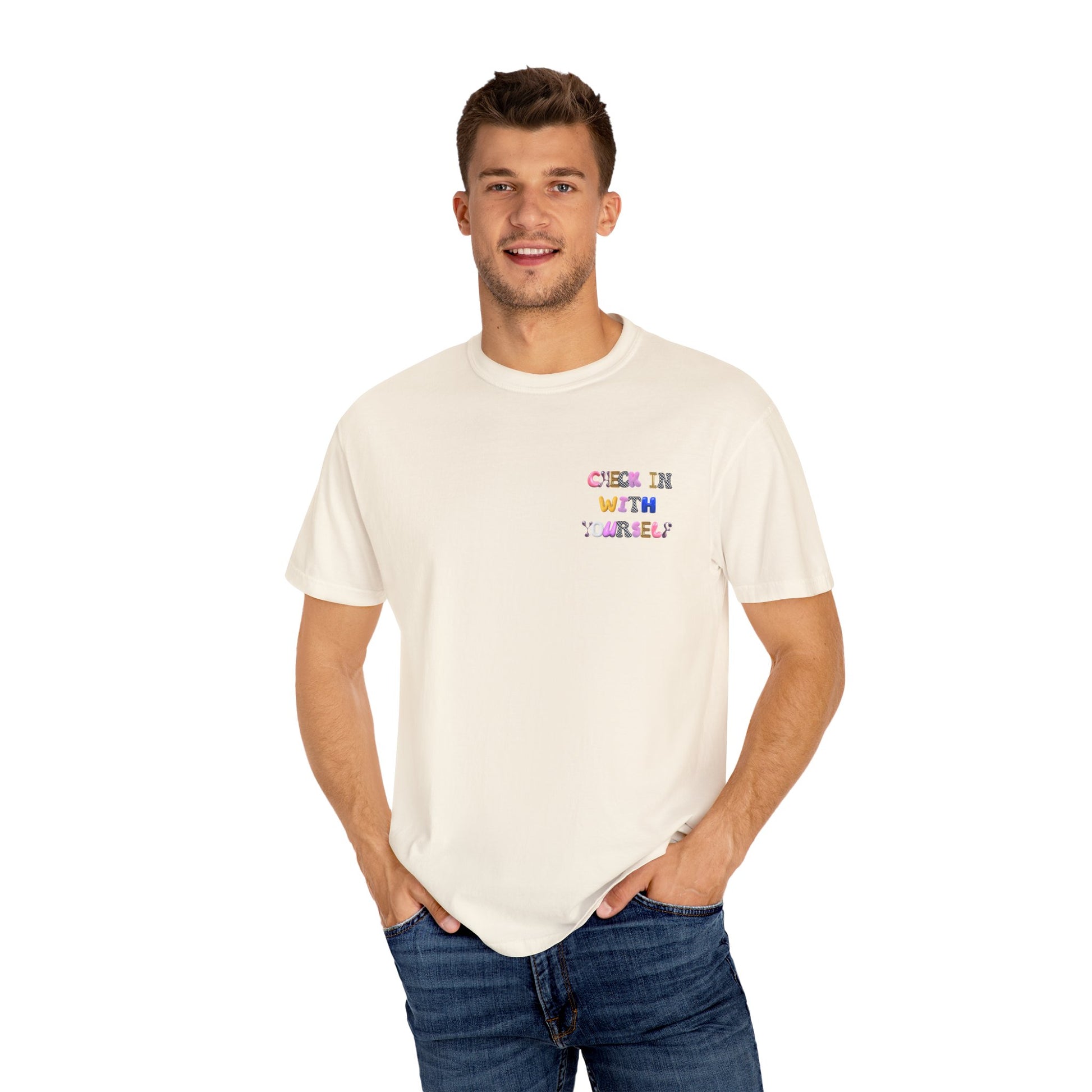 Check In With Yourself Bubble Letter T-Shirt | Unisex Mental Health Tee | Affirmation Unisex T-Shirt Gift