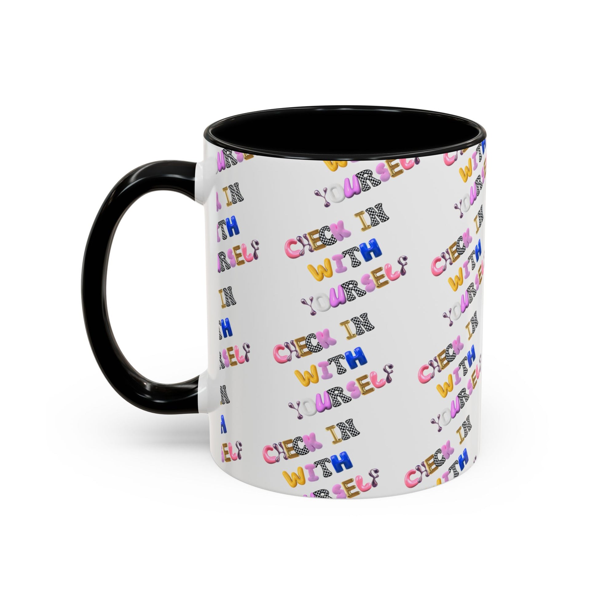 Check in With Yourself Bubble Letter Mug | Mental Health Coffee Cup | Emotional Wellness Gift | Self-Care Reminder | Therapy Office Mug
