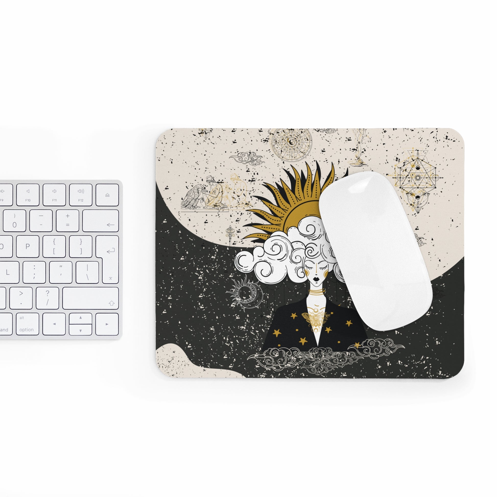 Divine Feminine Meditation Among Stars Mouse Pad | Alchemy Art | Celestial Art Print Journaling Accessories