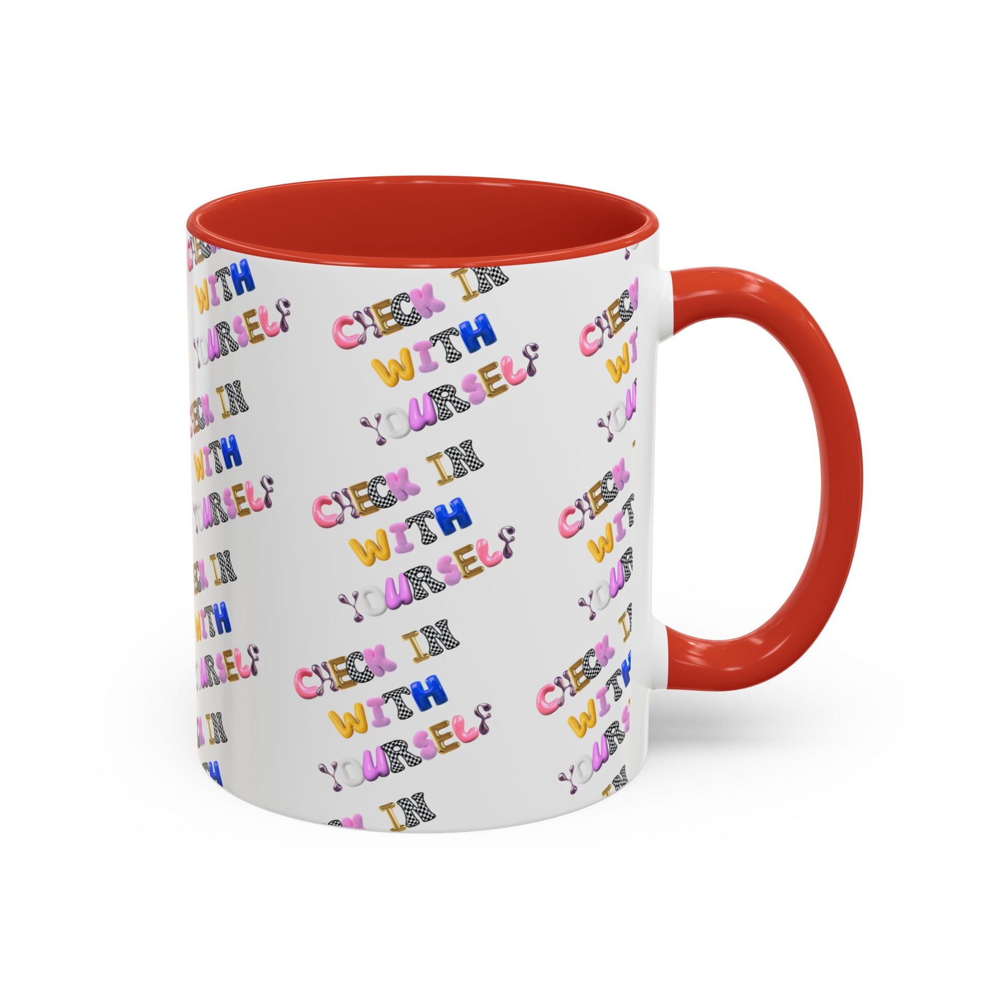 Check in With Yourself Bubble Letter Mug | Mental Health Coffee Cup | Emotional Wellness Gift | Self-Care Reminder | Therapy Office Mug
