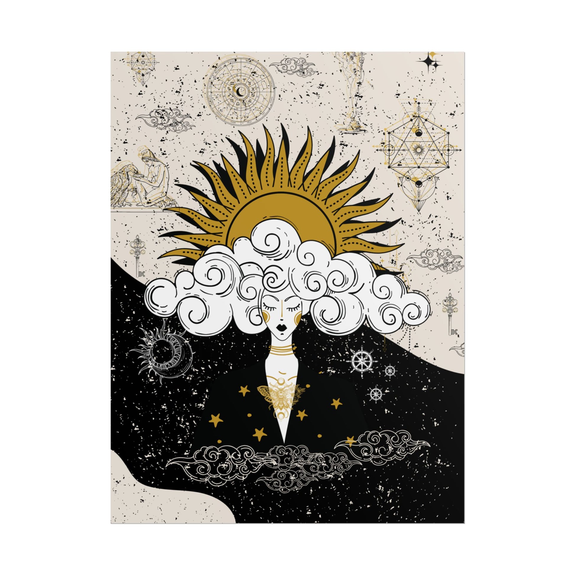 Rolled Posters Divine Feminine Meditation Among Stars Vertical Framed Poster, Boho Wall Decor, Astrology Prints, Home Decor Gift