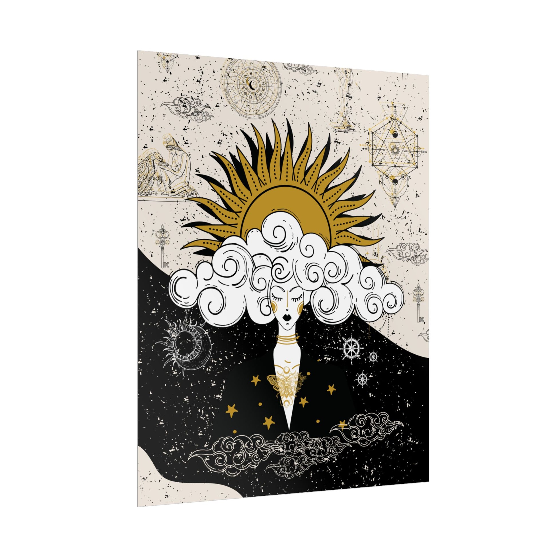 Rolled Posters Divine Feminine Meditation Among Stars Vertical Framed Poster, Boho Wall Decor, Astrology Prints, Home Decor Gift