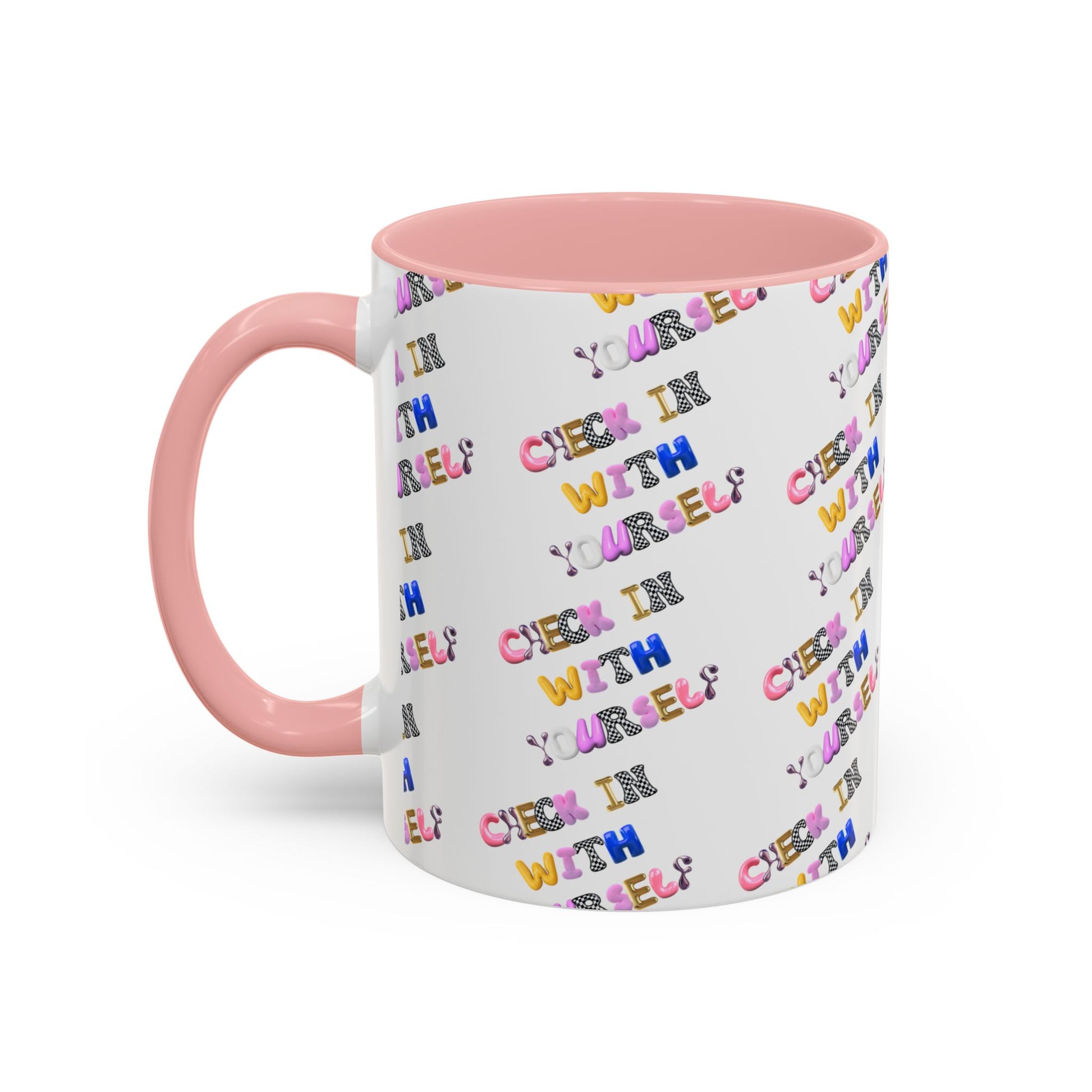 Check in With Yourself Bubble Letter Mug | Mental Health Coffee Cup | Emotional Wellness Gift | Self-Care Reminder | Therapy Office Mug