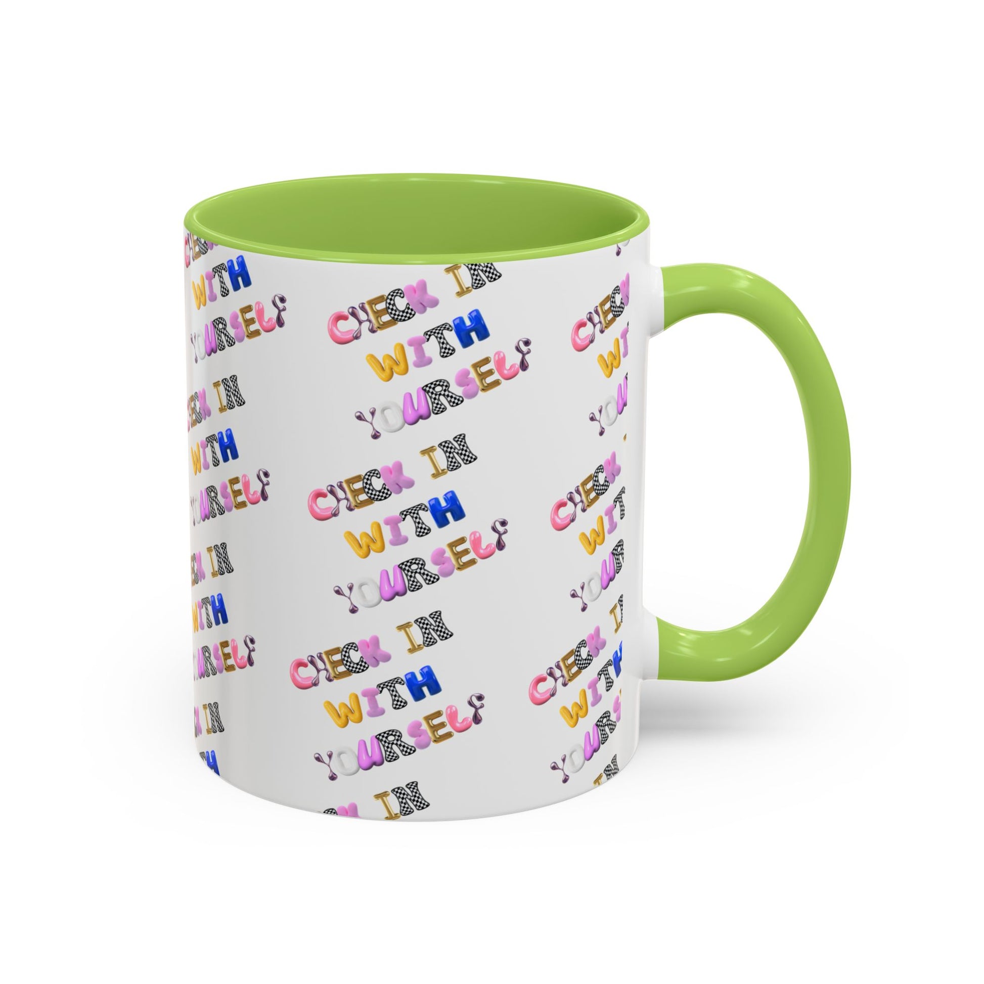 Check in With Yourself Bubble Letter Mug | Mental Health Coffee Cup | Emotional Wellness Gift | Self-Care Reminder | Therapy Office Mug