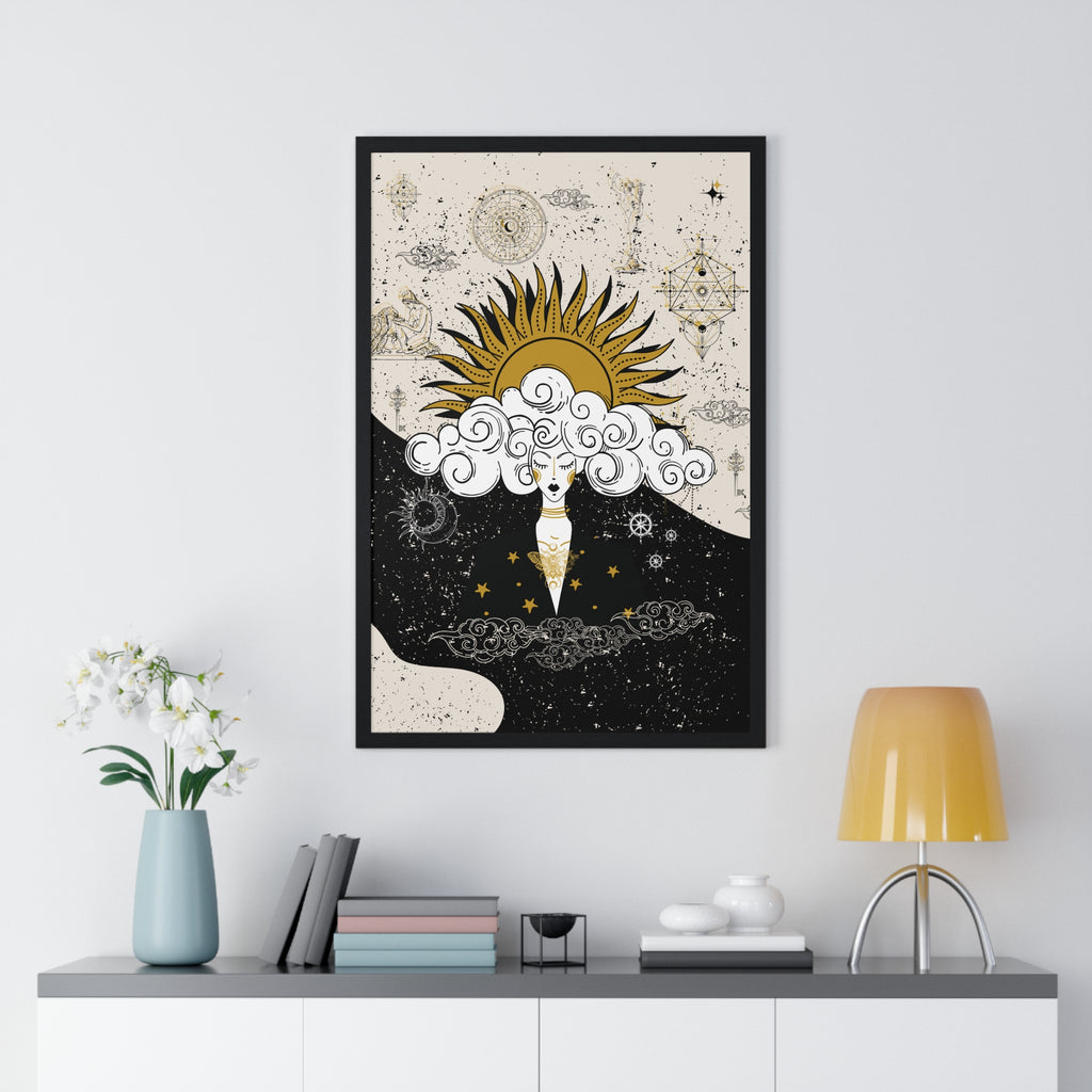 Framed Divine Feminine Meditation Among Stars Vertical Framed Poster, Alchemy Art, Home Decor, Unique Gift, Celestial Art Print
