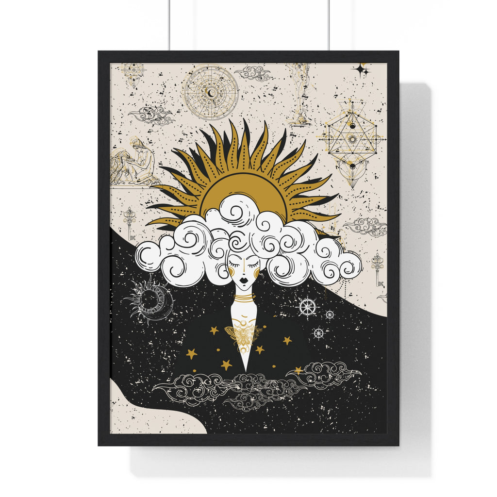 Framed Divine Feminine Meditation Among Stars Vertical Framed Poster, Alchemy Art, Home Decor, Unique Gift, Celestial Art Print