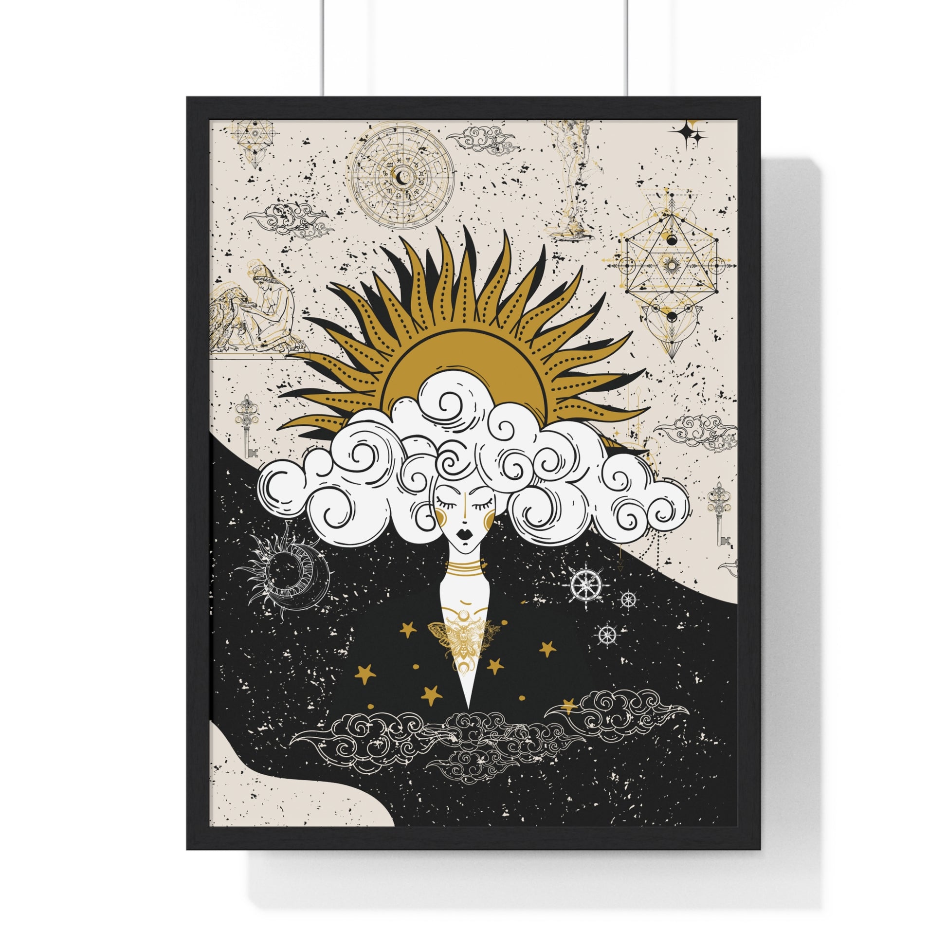 Framed Divine Feminine Meditation Among Stars Vertical Framed Poster, Alchemy Art, Home Decor, Unique Gift, Celestial Art Print
