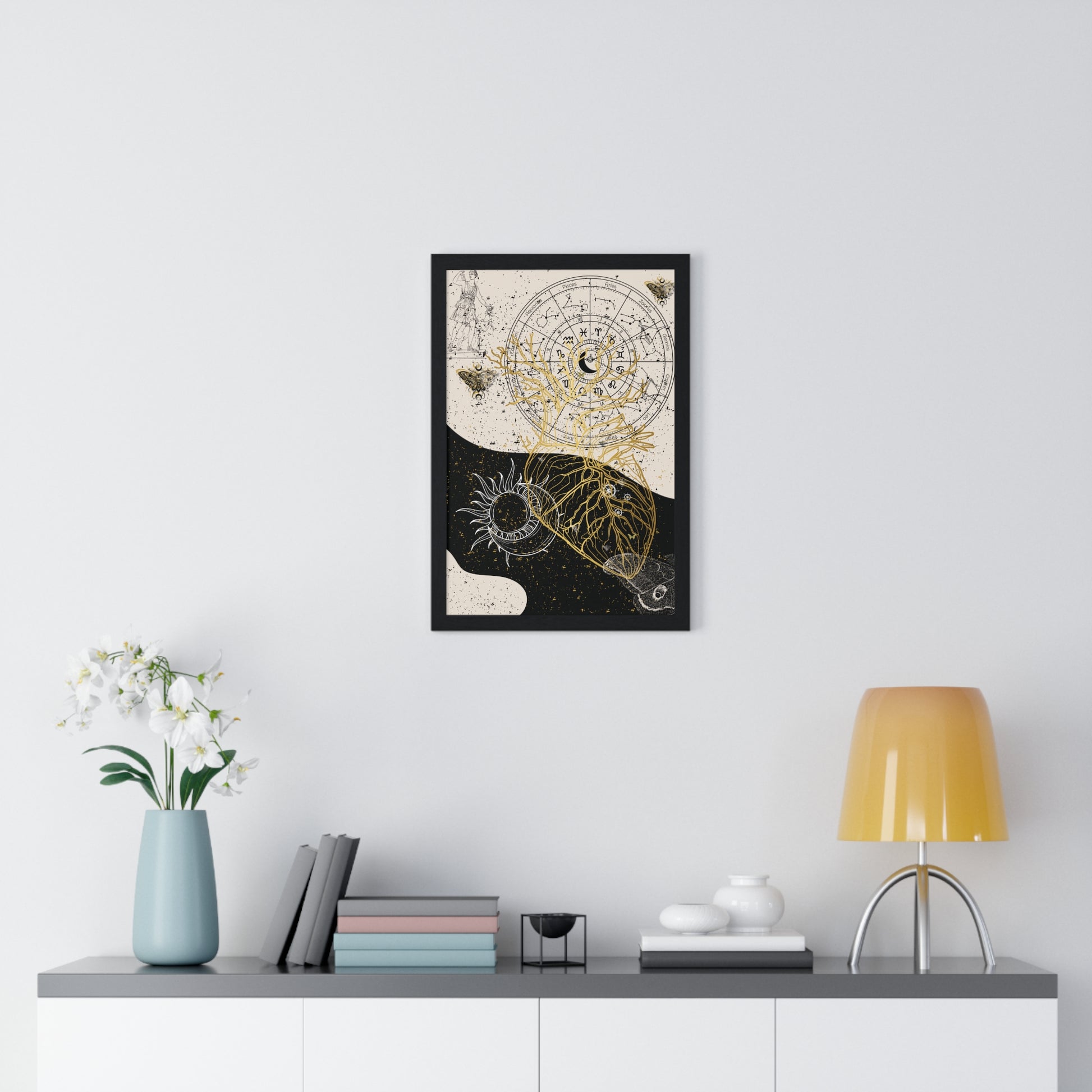 Framed Astrological Art Print, Celestial Wall Decor, Zodiac Poster, Astrology Gift, Horoscope Art, Bohemian Home Decor