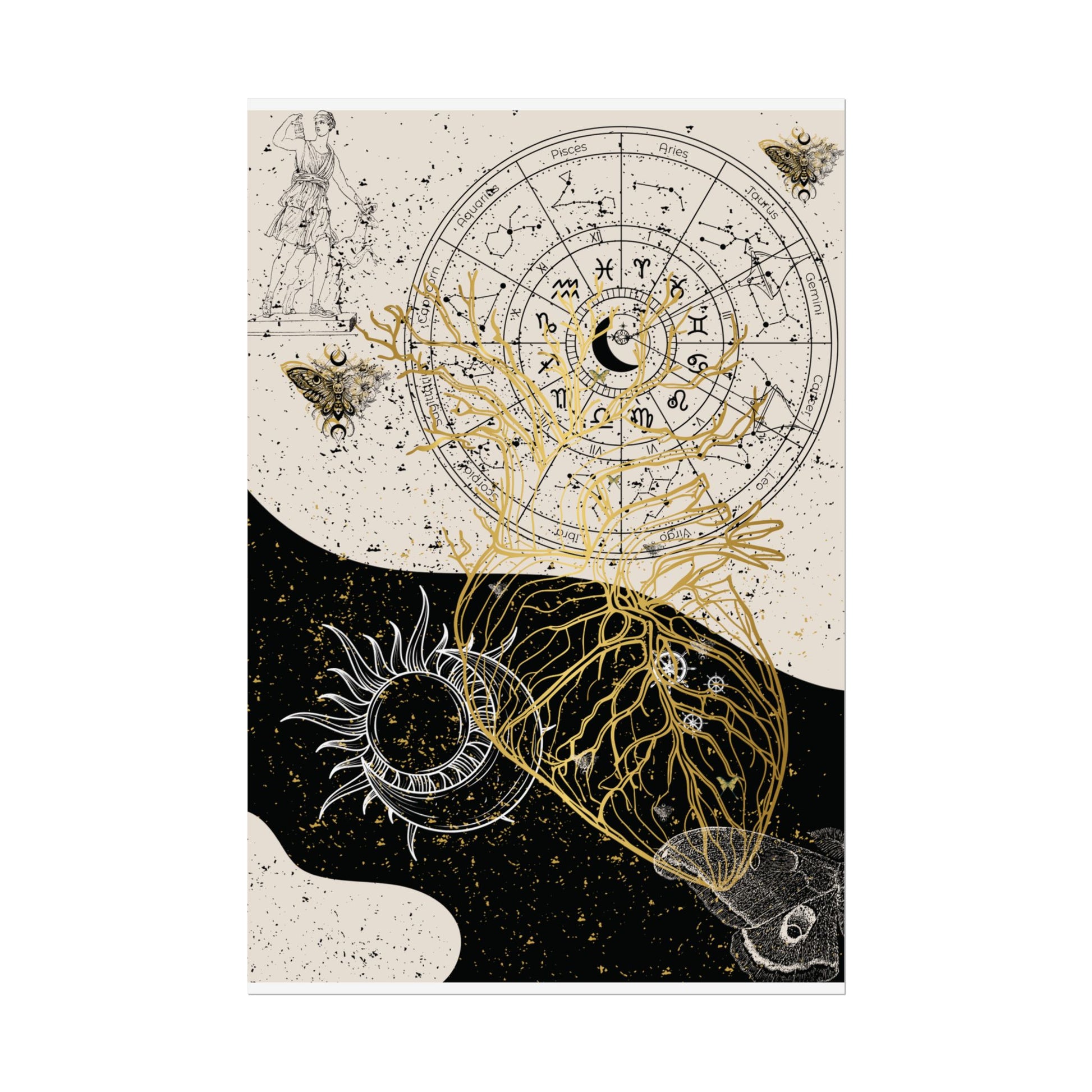 Rolled Posters | Astrological Art Print, Celestial Wall Decor, Zodiac Poster, Astrology Gift, Horoscope Art, Bohemian Home Decor