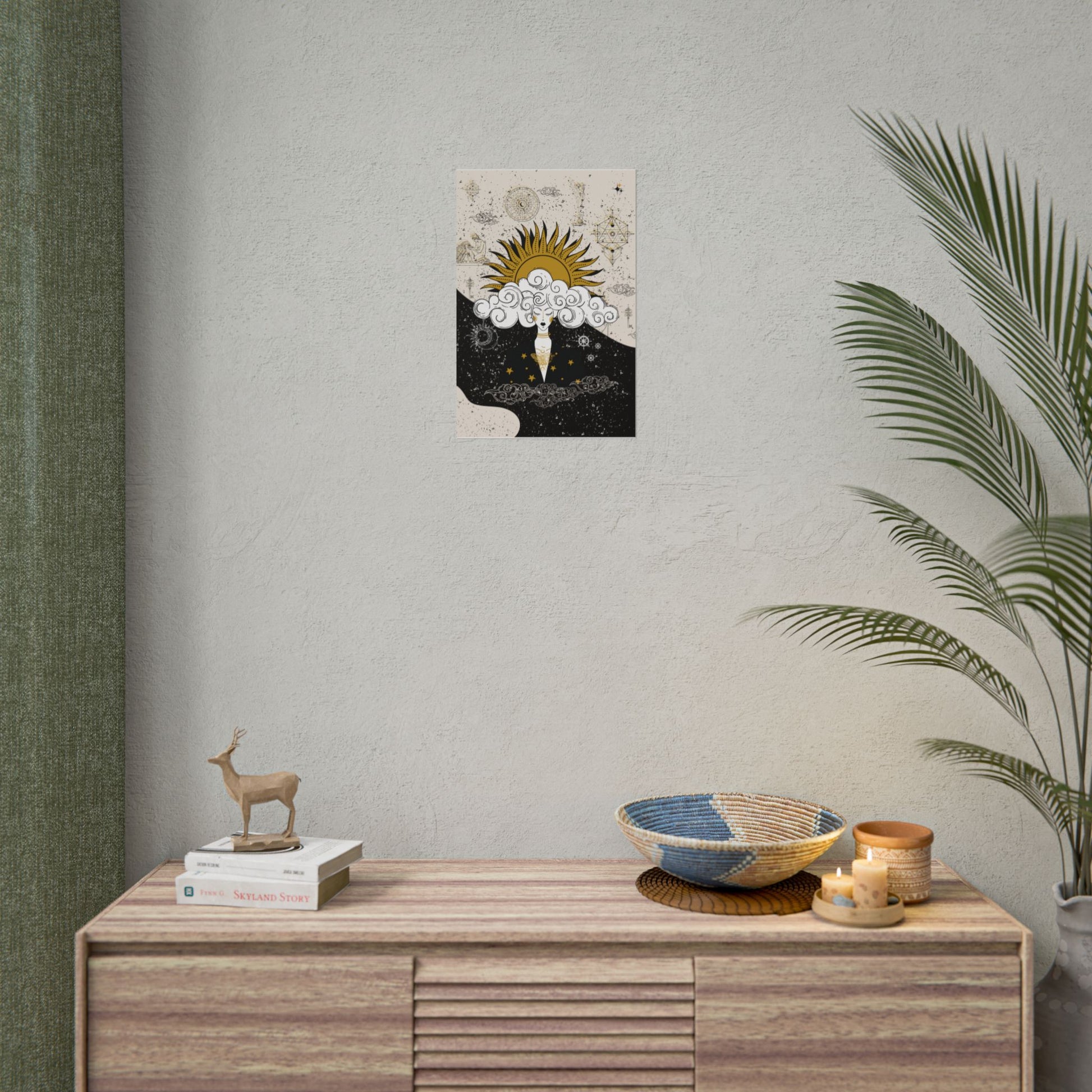 Rolled Posters Divine Feminine Meditation Among Stars Vertical Framed Poster, Boho Wall Decor, Astrology Prints, Home Decor Gift