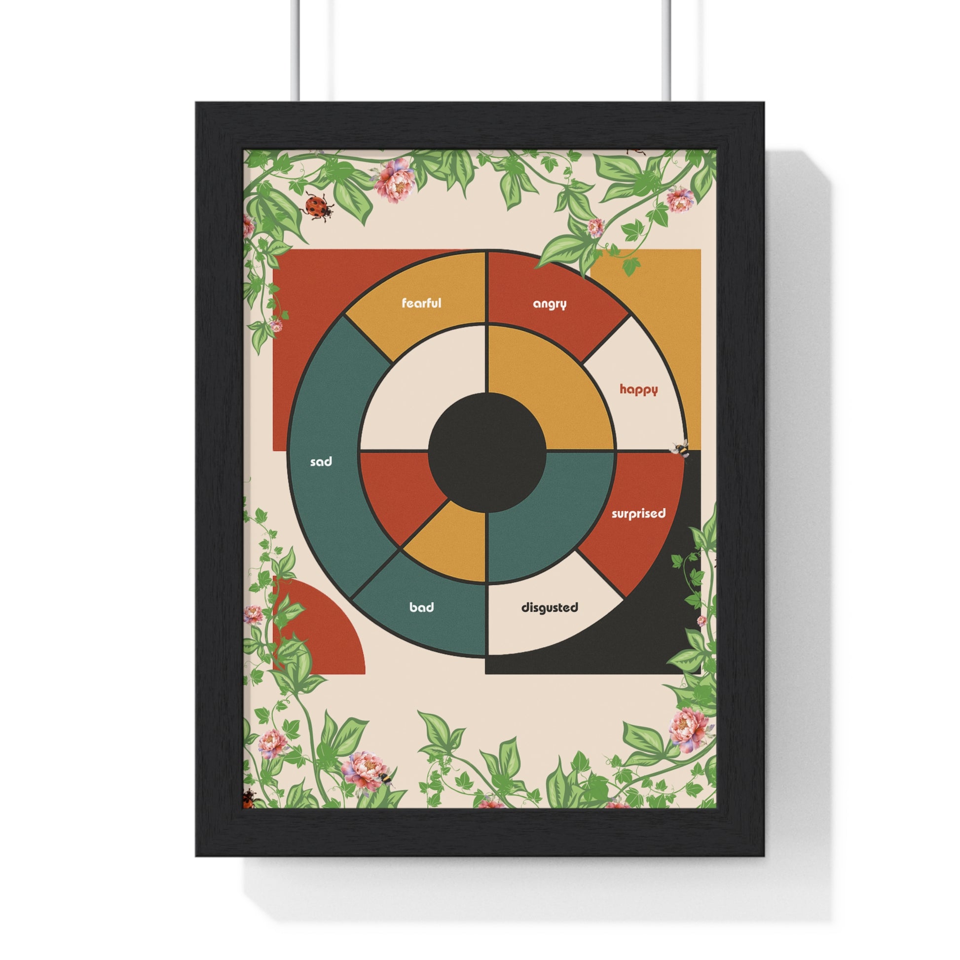 Framed Feeling Wheel Bauhaus Abstract Poster with Vines & Flowers | Framed Wall Art