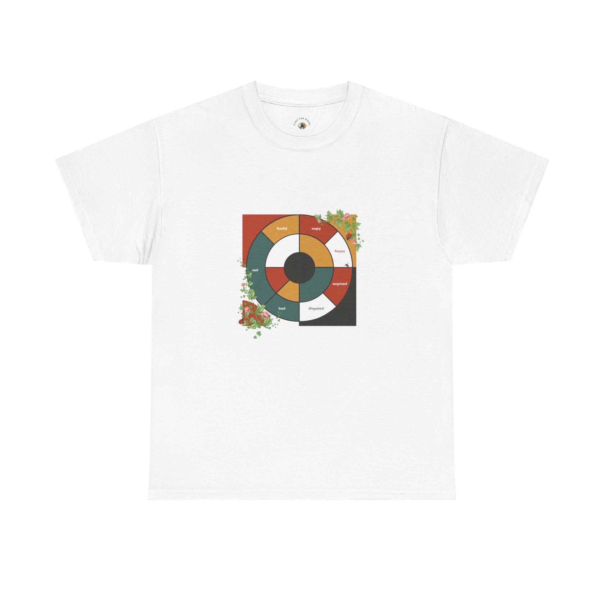 Feeling Wheel Bauhaus Abstract with Vines & Flowers Tshirt for Meditation | Grounding Affirmative Yoga Tshirt